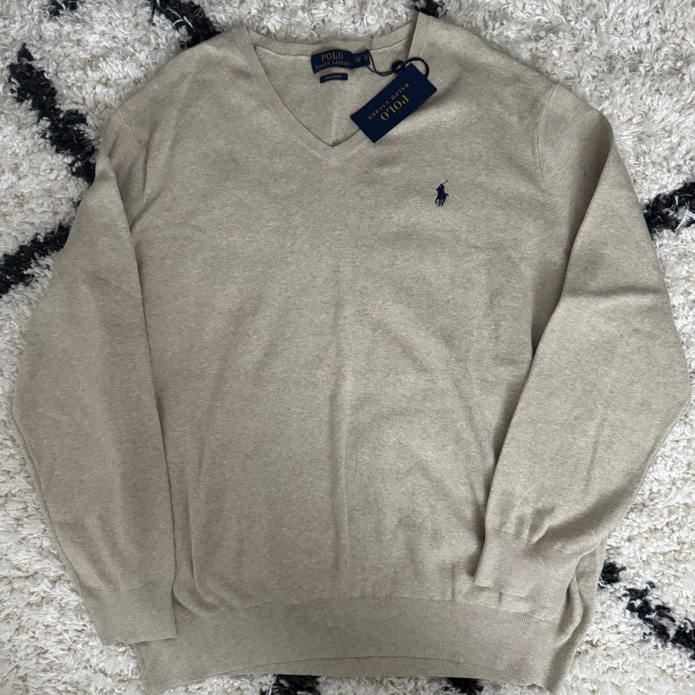 Polo by Ralph Lauren Men's Heather Tan V Neck Sweater Size 2XB